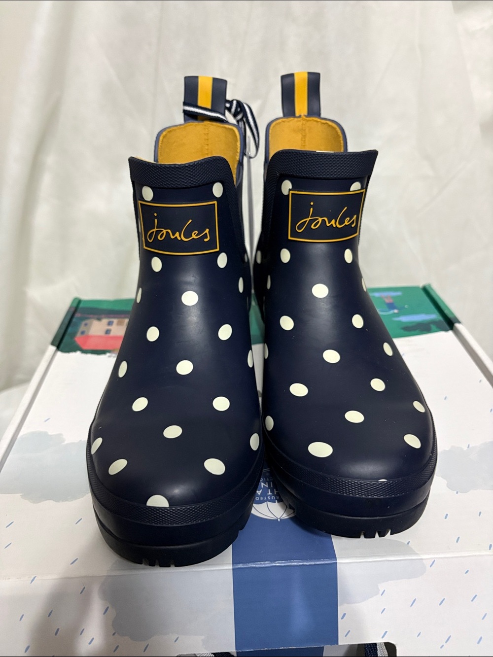 Joules Navy Polka Dot Rain Ankle Boots size US 6 NWT